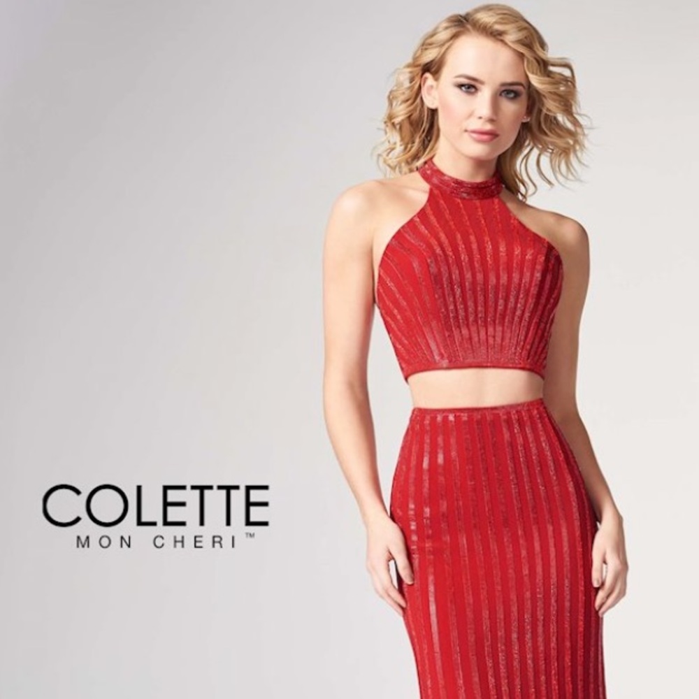 Colette two piece halter rhinestone dress - Picture 3 of 4